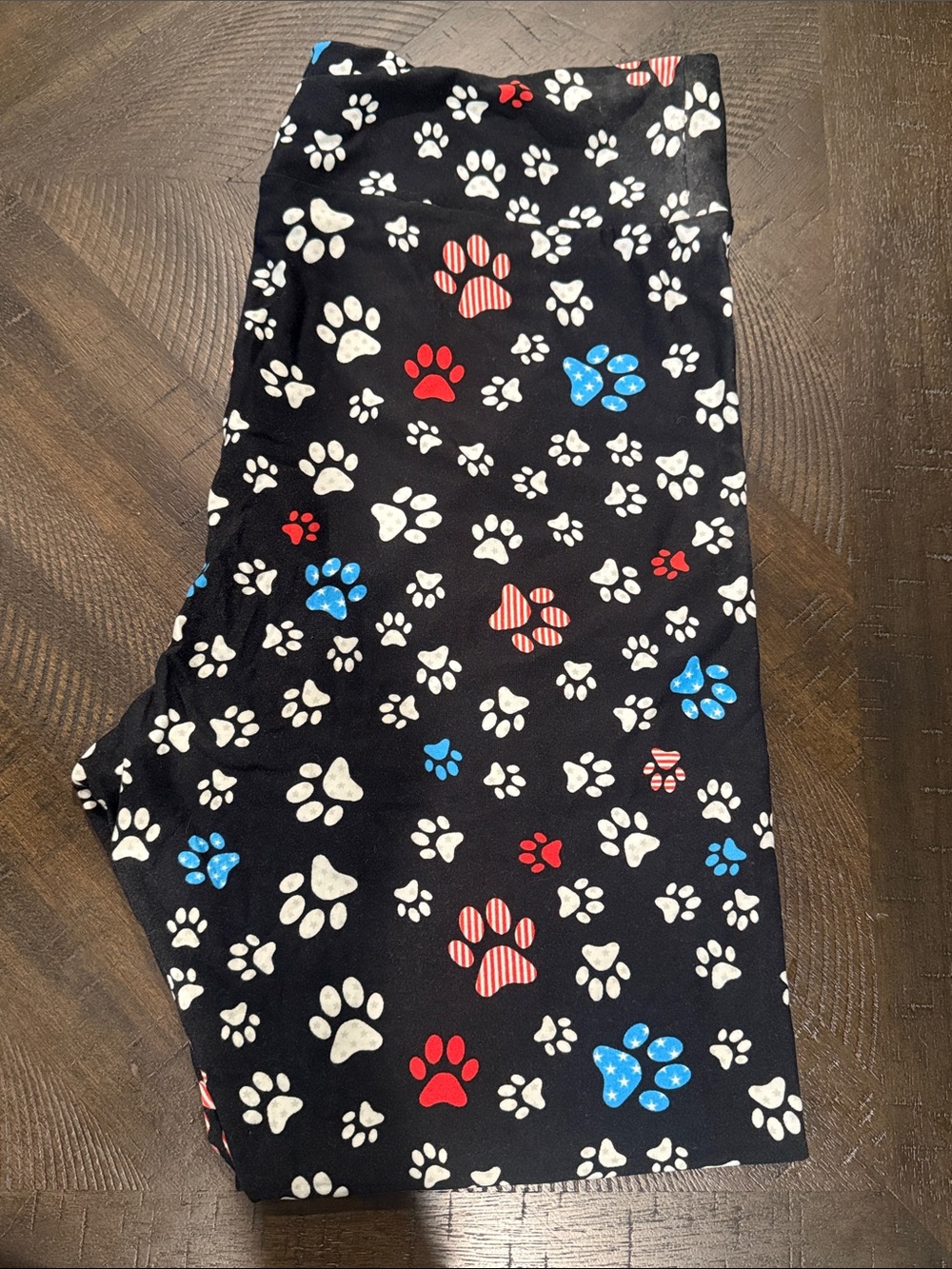 Black Paw Print Women’s Leggings - Red, Blue & White Pattern